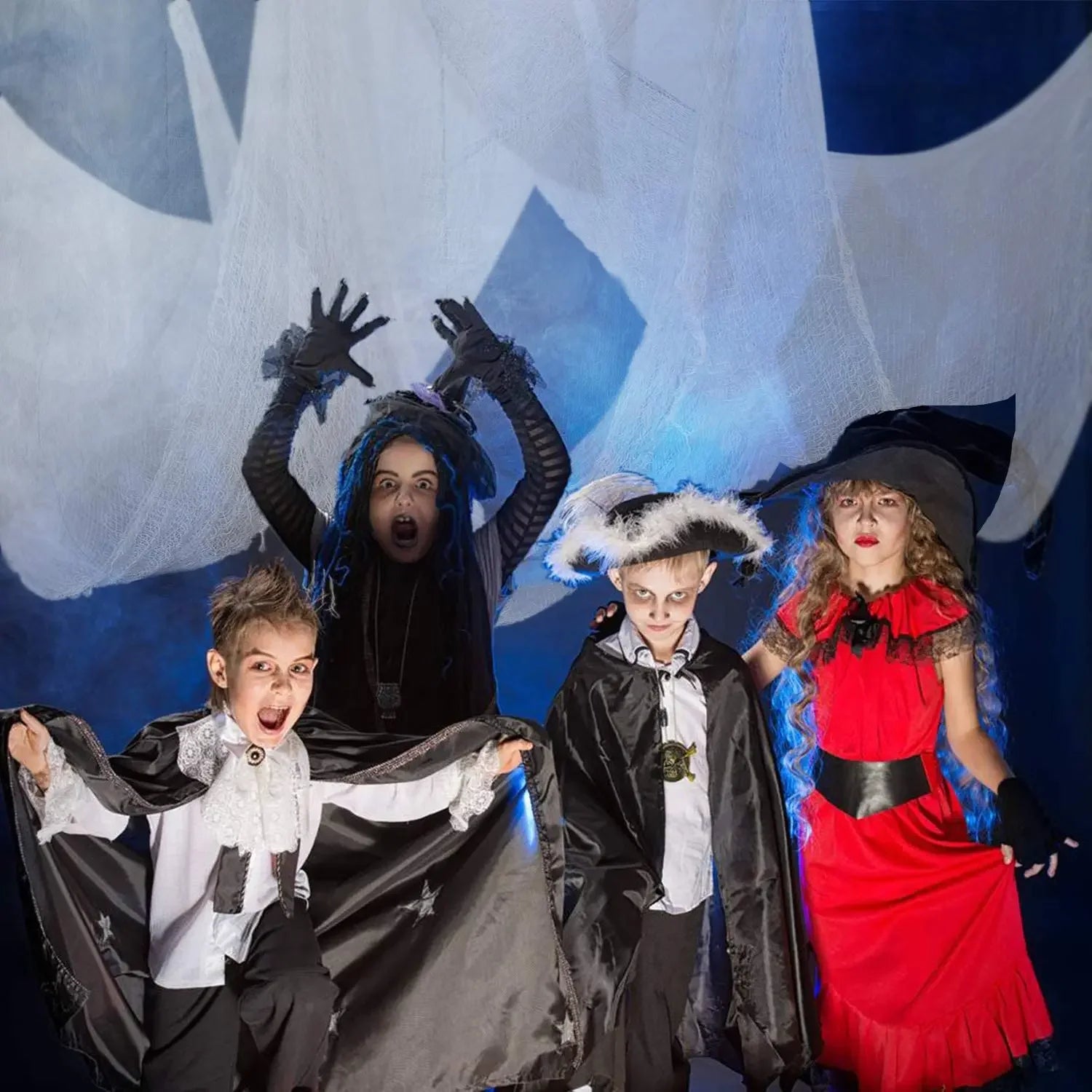 30×72inch Halloween Black Horror Cloth Spooky Fabric Cloth Halloween Decorations Haunted House Outdoor Hanging Scary Gauze Decor