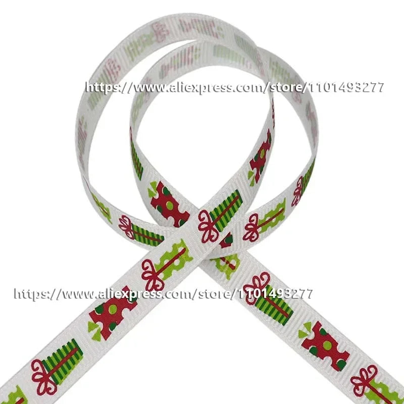5 Yards/20 Yards 10MM Christmas Ribbon Printed Polyester Grosgrain Ribbons For Decor Gift Wrapping Hair Bows Ribbon For Crafts