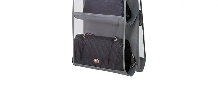 6 Pocket Hanging Handbag Organizer For Wardrobe Closet Gray Waterproof Storage Bag Door Wall Clear Sundry Bag With Hanger Pouch