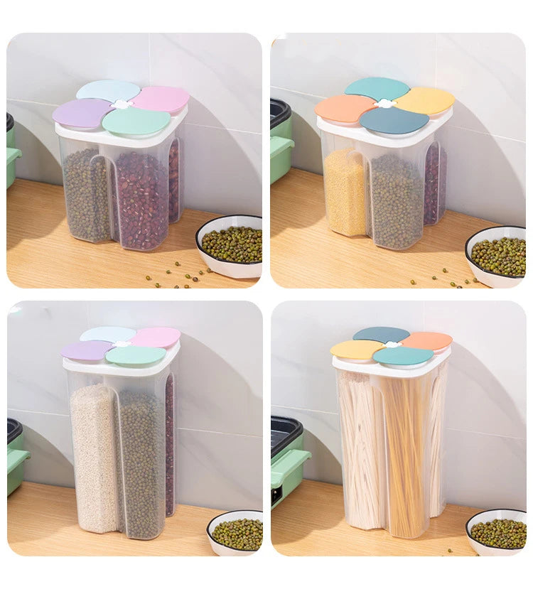 Kitchen Cereals Storage Box Plastic 4 grids Cereals Sealed Jar Food Container Moisture-proof Grain Tank Spaghetti Keep Fresh Box