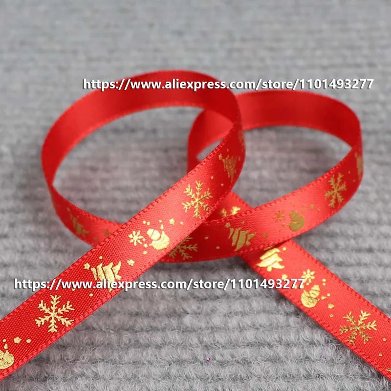 5 Yards/20 Yards 10MM Christmas Ribbon Printed Polyester Grosgrain Ribbons For Decor Gift Wrapping Hair Bows Ribbon For Crafts