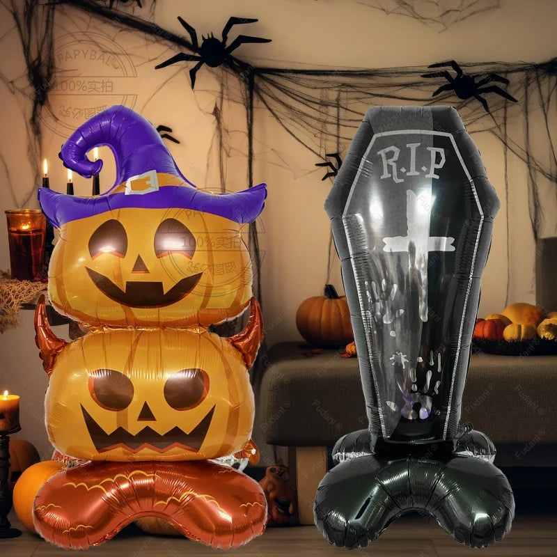 Halloween Balloon Giant Ghost Pumpkin Skull Castle Aluminum Film Standing Balloon for Halloween Party Yard Garden Scary Decor