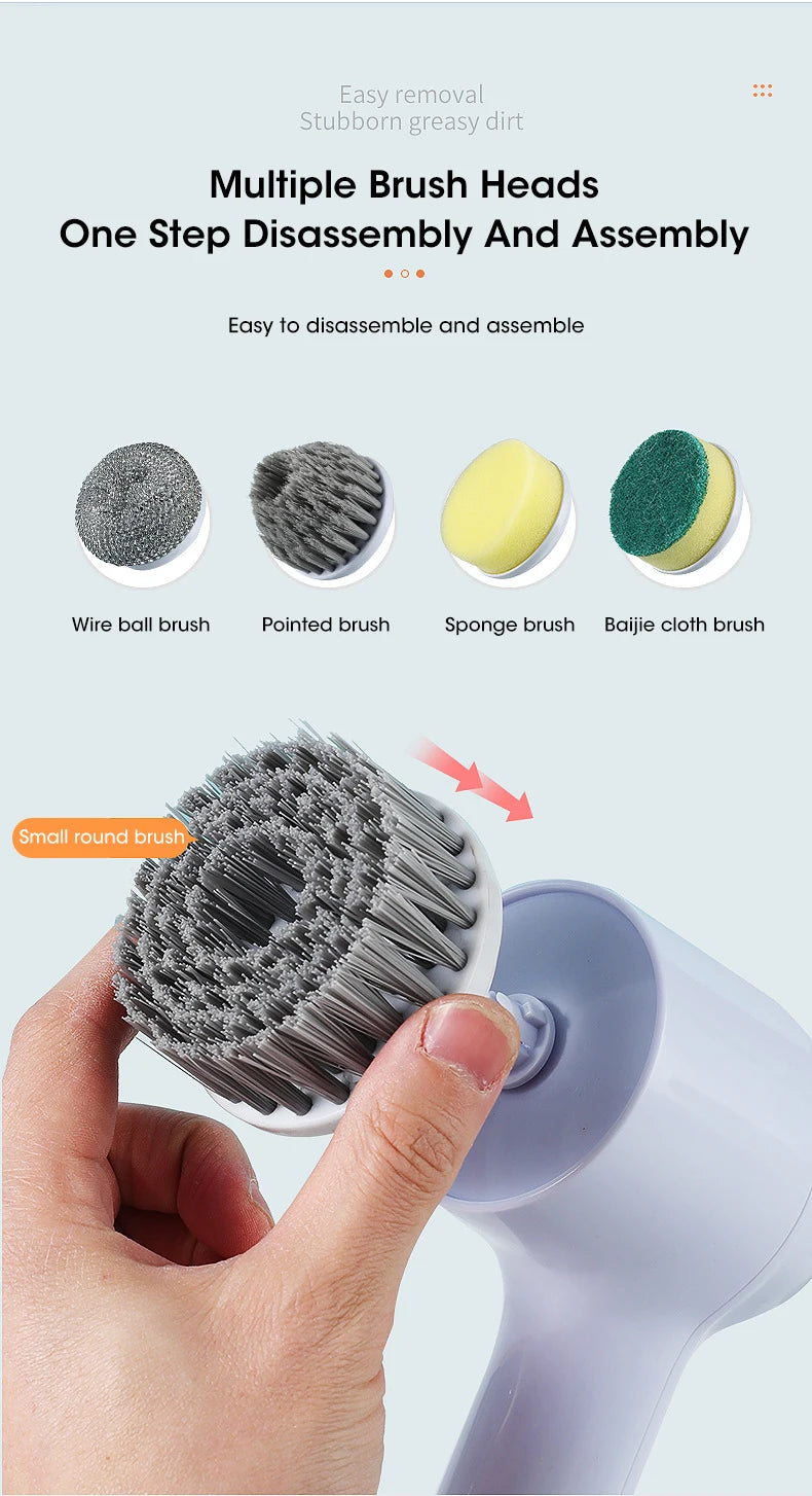 Electric Spin Scrubber, Bathroom Cordless Cleaning Brush Power Scrubber with 5 Replaceable Brush Heads, Electric Cleaning Brush