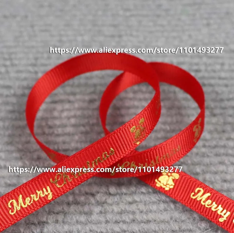5 Yards/20 Yards 10MM Christmas Ribbon Printed Polyester Grosgrain Ribbons For Decor Gift Wrapping Hair Bows Ribbon For Crafts