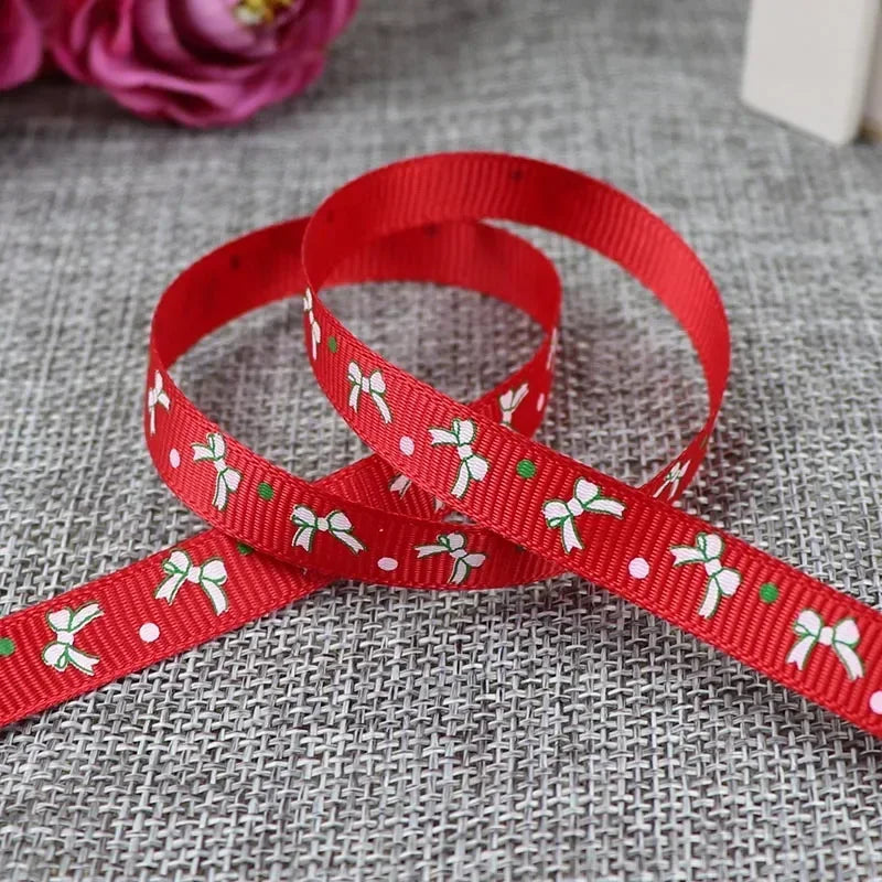 5 Yards/20 Yards 10MM Christmas Ribbon Printed Polyester Grosgrain Ribbons For Decor Gift Wrapping Hair Bows Ribbon For Crafts
