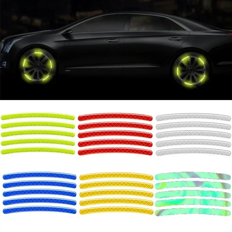 Car Wheel Hub Reflective Stripes Sticker Driving Safety Tire Decor Warning Sticker Warning Reflective Tape Car Accessories