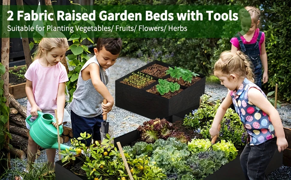 Garden Bed, 128 Gallon 8 Grids Plant Grow Bags, 3x6FT Breathable Planter Raised Beds For Growing Vegetables Potatoes Flowers