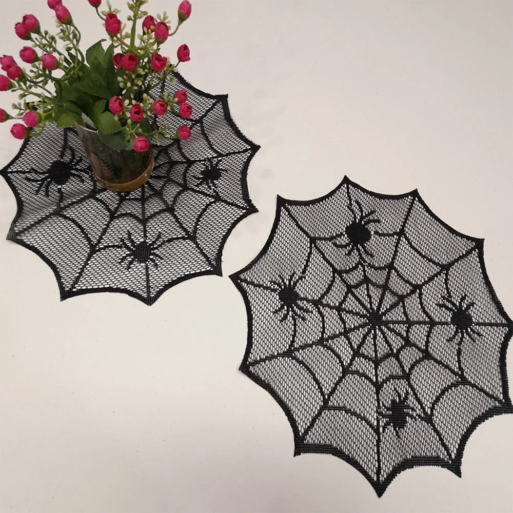 Runtow 1pc Halloween Spider Web Placemats ,Heat Insulation Halloween Placemats ,Spider Web Table Mats for Halloween Table Decor