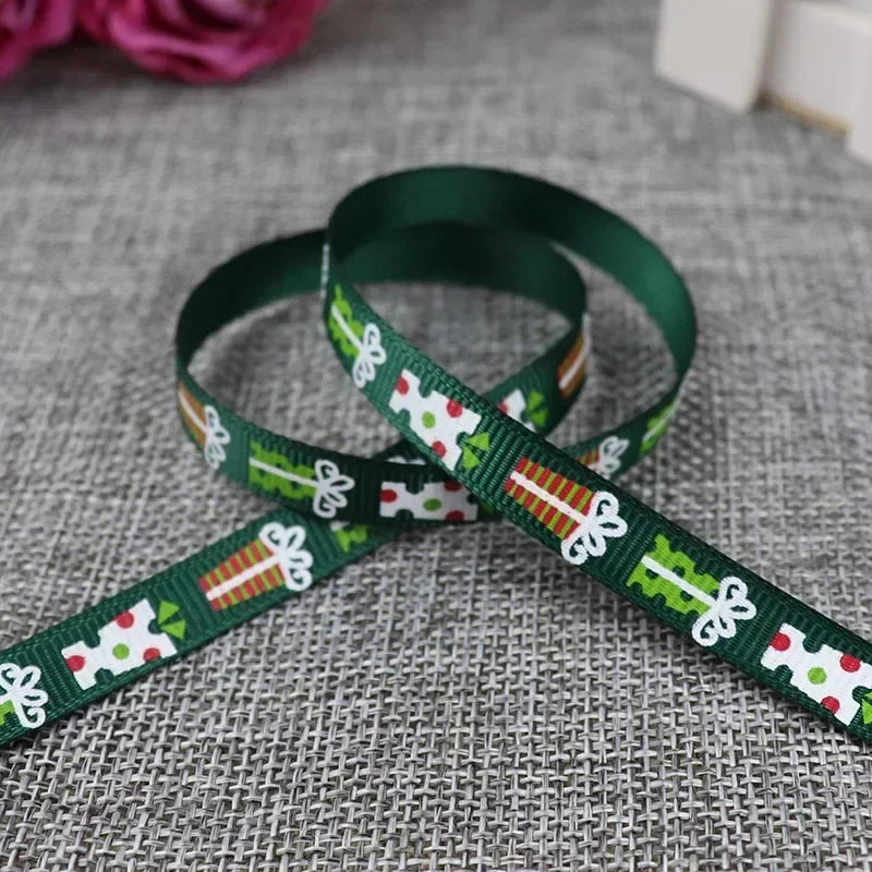 5 Yards/20 Yards 10MM Christmas Ribbon Printed Polyester Grosgrain Ribbons For Decor Gift Wrapping Hair Bows Ribbon For Crafts