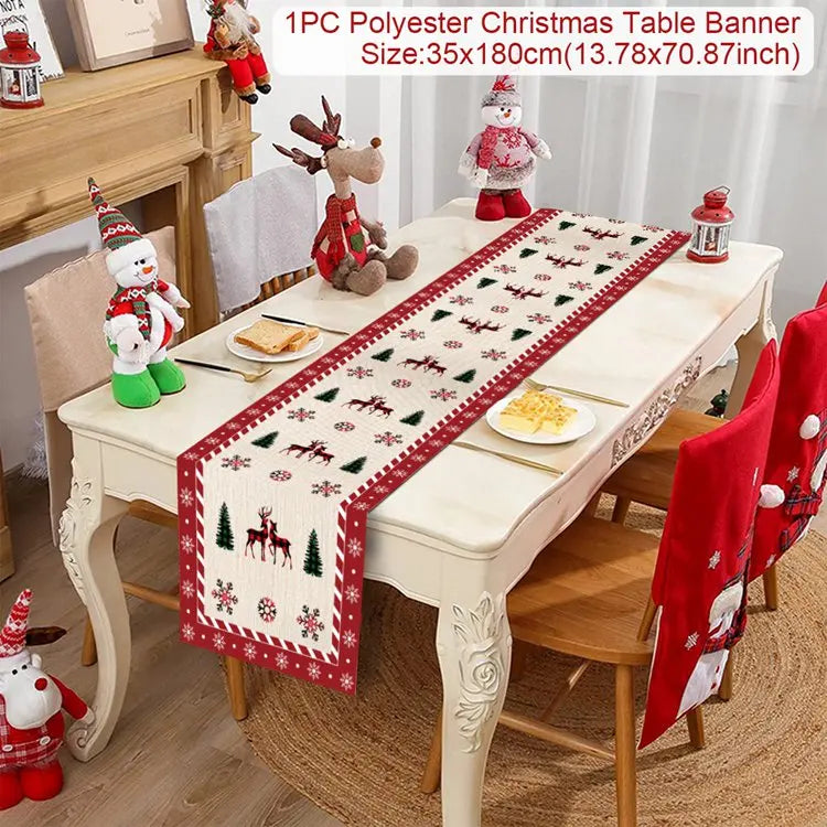 Christmas Table Runner Merry Christmas Decoration for Home Table 2024 Xmas Ornament Navidad Notal Noel Happy New Year Gifts 2025