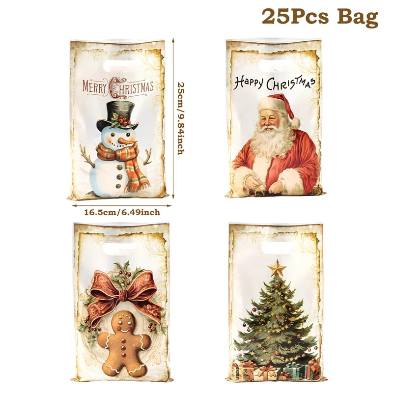 10/25/50pcs Christmas Gift Bags Christmas Party Decoration 2025 Xmas Santa Claus Cute Hand Bags Navidad Natal New Year Gift 2026