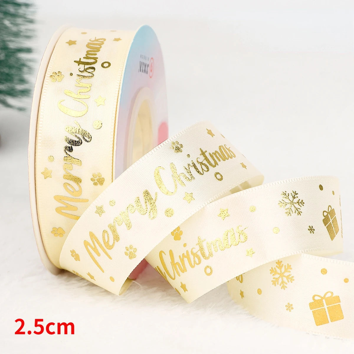5yards Christmas Ribbon Printed Christmas Polyester Ribbon For Handmade Design Christma Decoration DIY Cake Bouquet Gift Packing