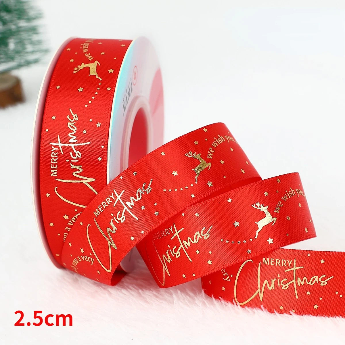5yards Christmas Ribbon Printed Christmas Polyester Ribbon For Handmade Design Christma Decoration DIY Cake Bouquet Gift Packing
