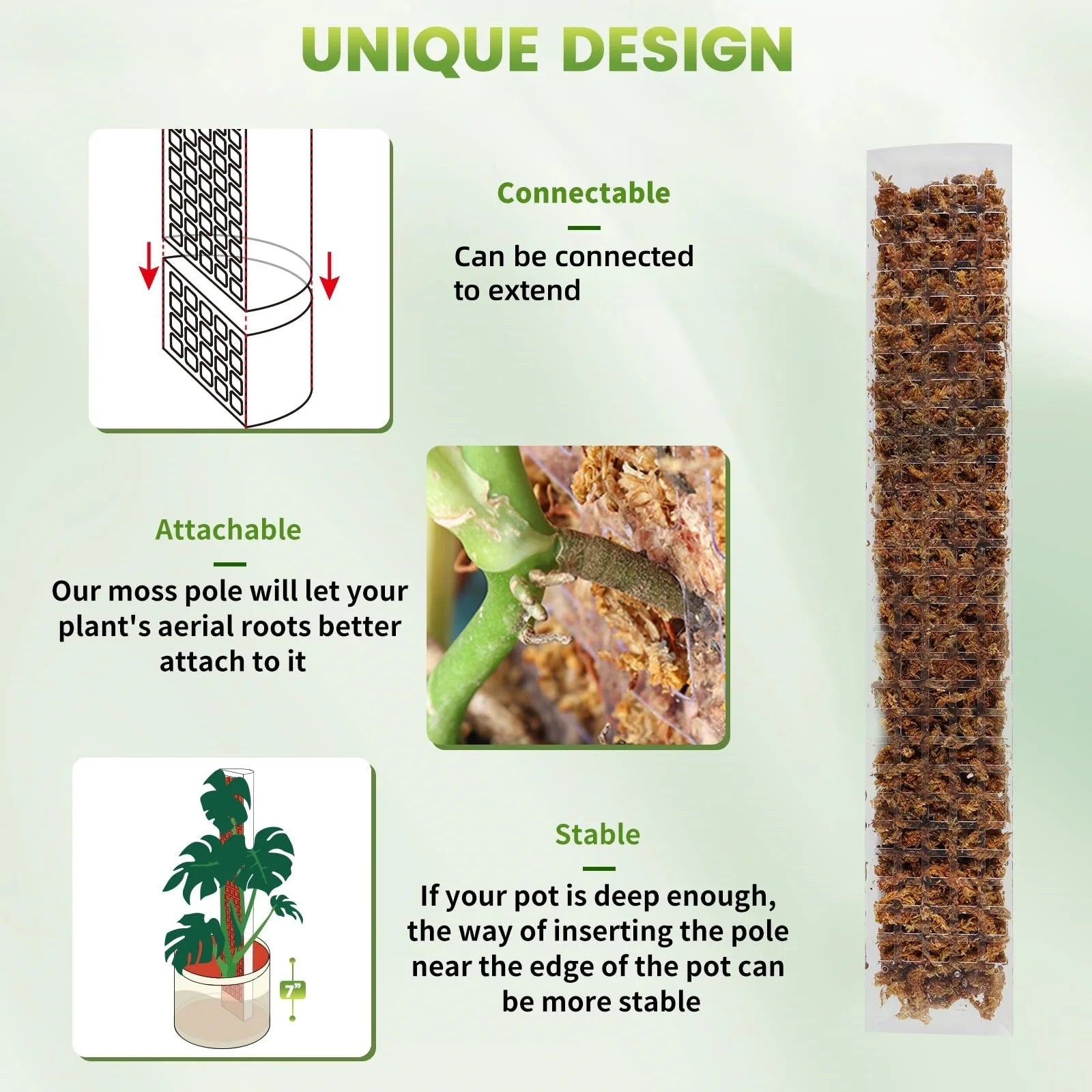 Plastic Moss Pole for Plants Monstera,24in/36in/48 inch Plant Poles for Climbing Plants Indoor Plant Support Garden Growth Stake