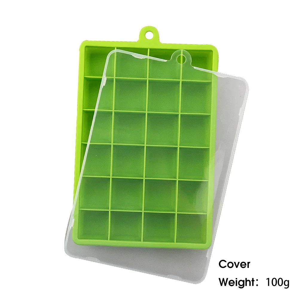 24 Hole Silicone Ice Cube Tray with Lid Non Toxic Big Square Ice Maker for Cocktails Party Drinks Puree Cheese Jelly Mold