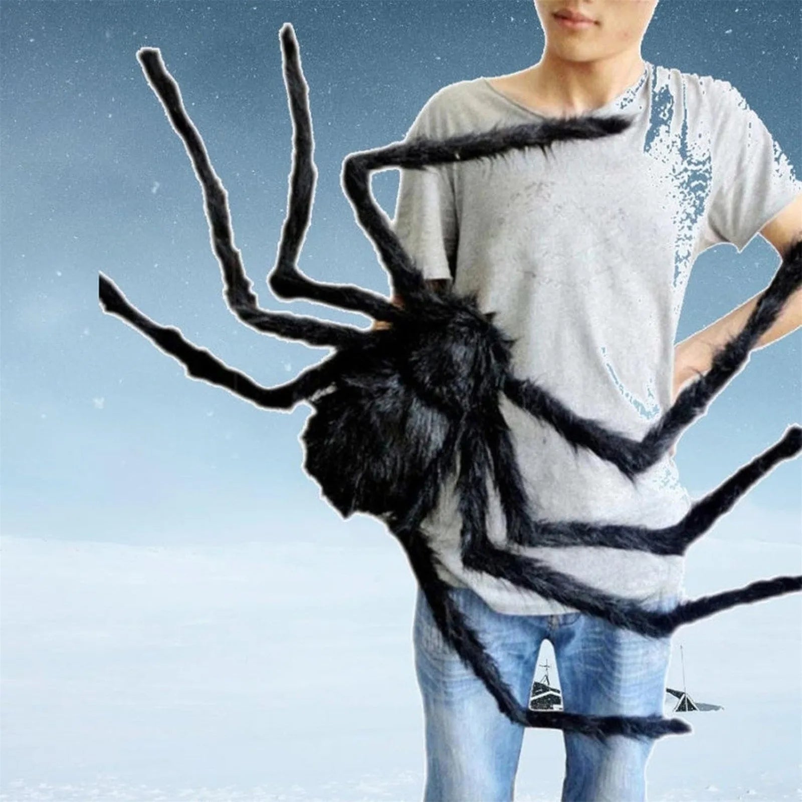 Halloween Spider Decoration Outdoor Black Soft Hairy Scary Spider Realistic Large Spider Props for Home Yard Party Decoration