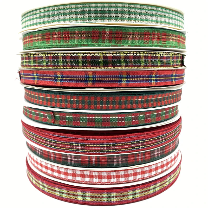5yards/Lot 10mm Plaid Ribbon Christmas Decor Ribbon For Handmade Design Christmas Decoration DIY Gift Wrapping