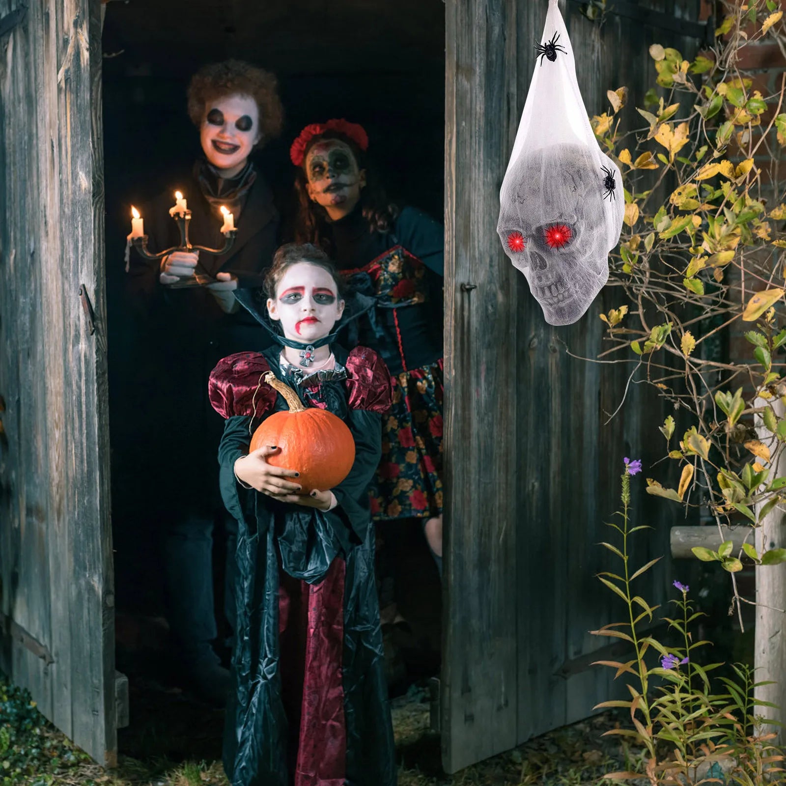 Simulated Spooky Yard Decoration Horror Glowing Sound-Controlled Skull Prop Halloween Terrifying Atmosphere Decoration Supplies