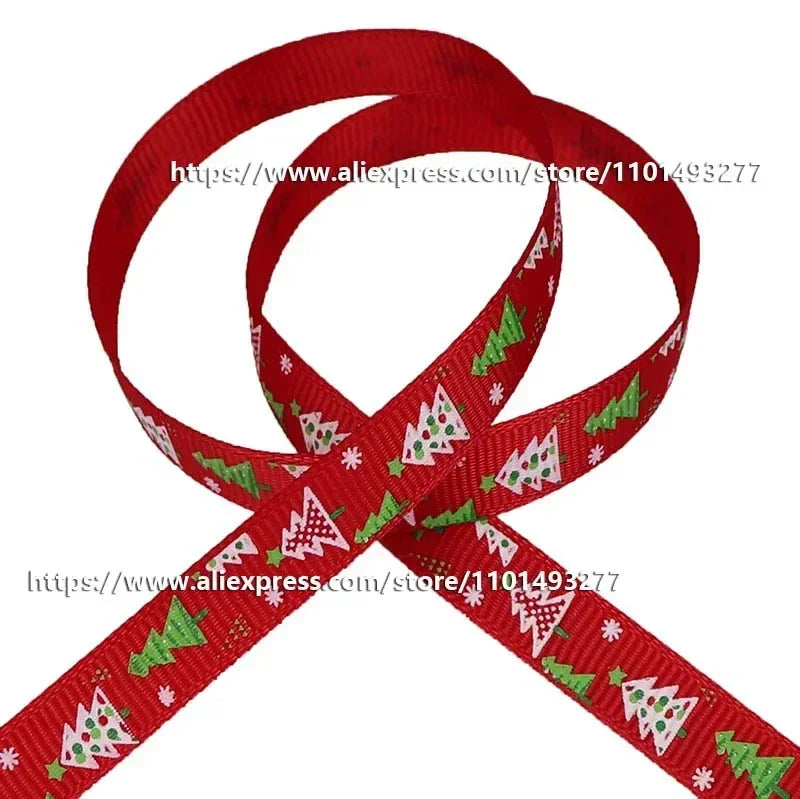 5 Yards/20 Yards 10MM Christmas Ribbon Printed Polyester Grosgrain Ribbons For Decor Gift Wrapping Hair Bows Ribbon For Crafts