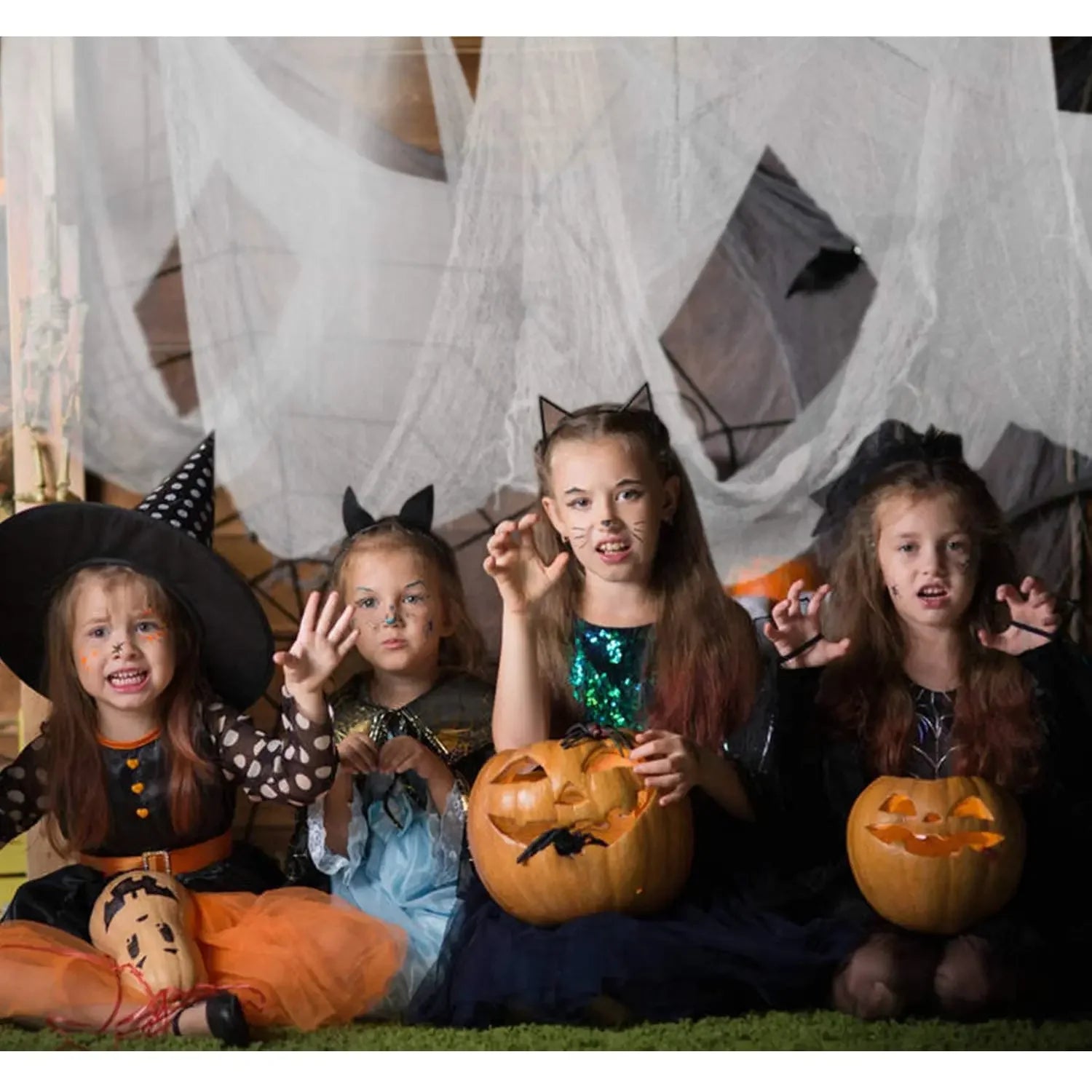 30×72inch Halloween Black Horror Cloth Spooky Fabric Cloth Halloween Decorations Haunted House Outdoor Hanging Scary Gauze Decor