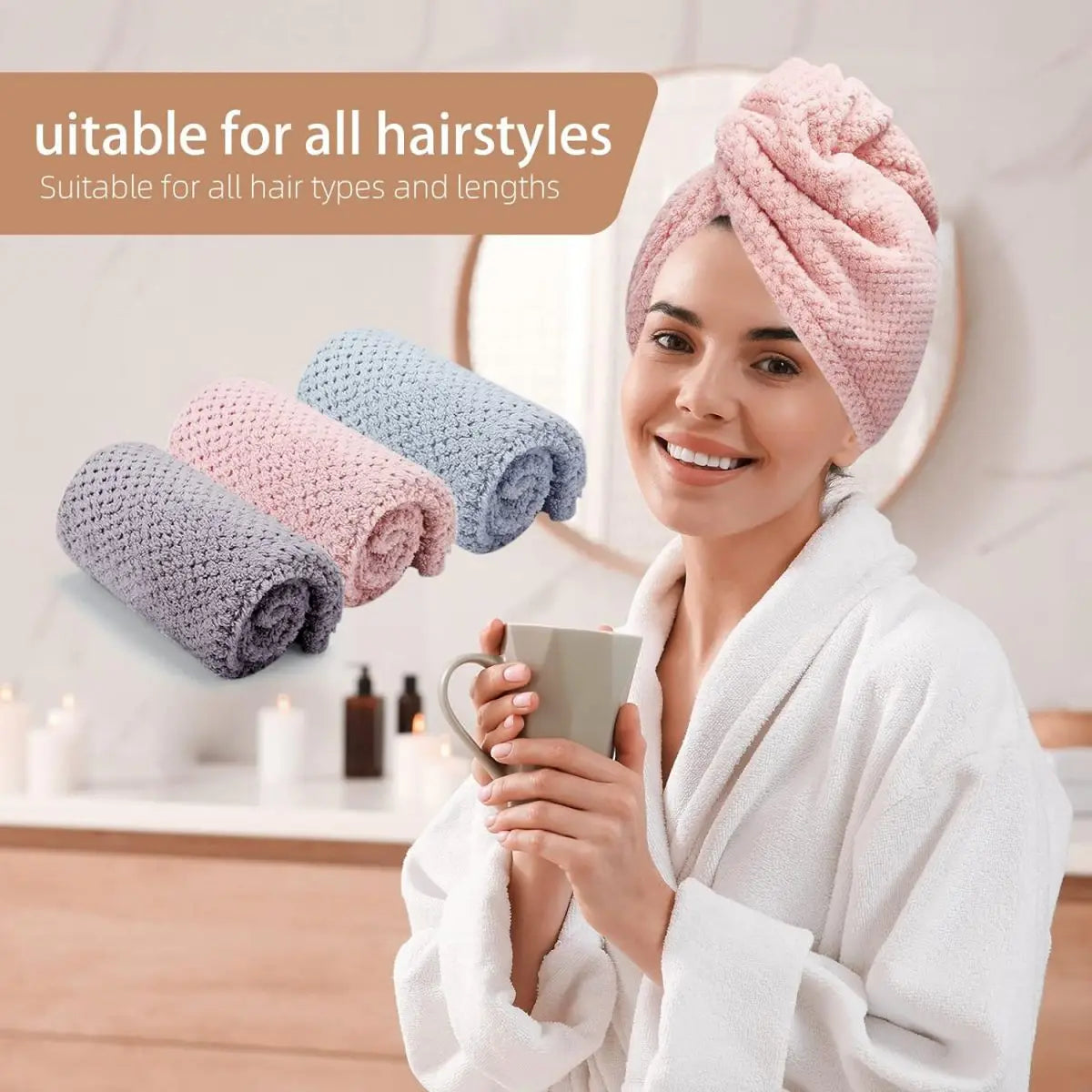 Solid color hair towel Textured dry hair cap 9.8 