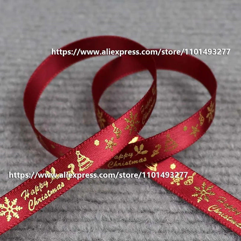 5 Yards/20 Yards 10MM Christmas Ribbon Printed Polyester Grosgrain Ribbons For Decor Gift Wrapping Hair Bows Ribbon For Crafts