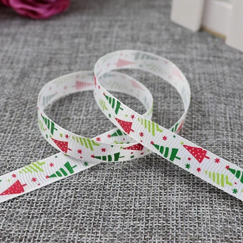 5 Yards/20 Yards 10MM Christmas Ribbon Printed Polyester Grosgrain Ribbons For Decor Gift Wrapping Hair Bows Ribbon For Crafts