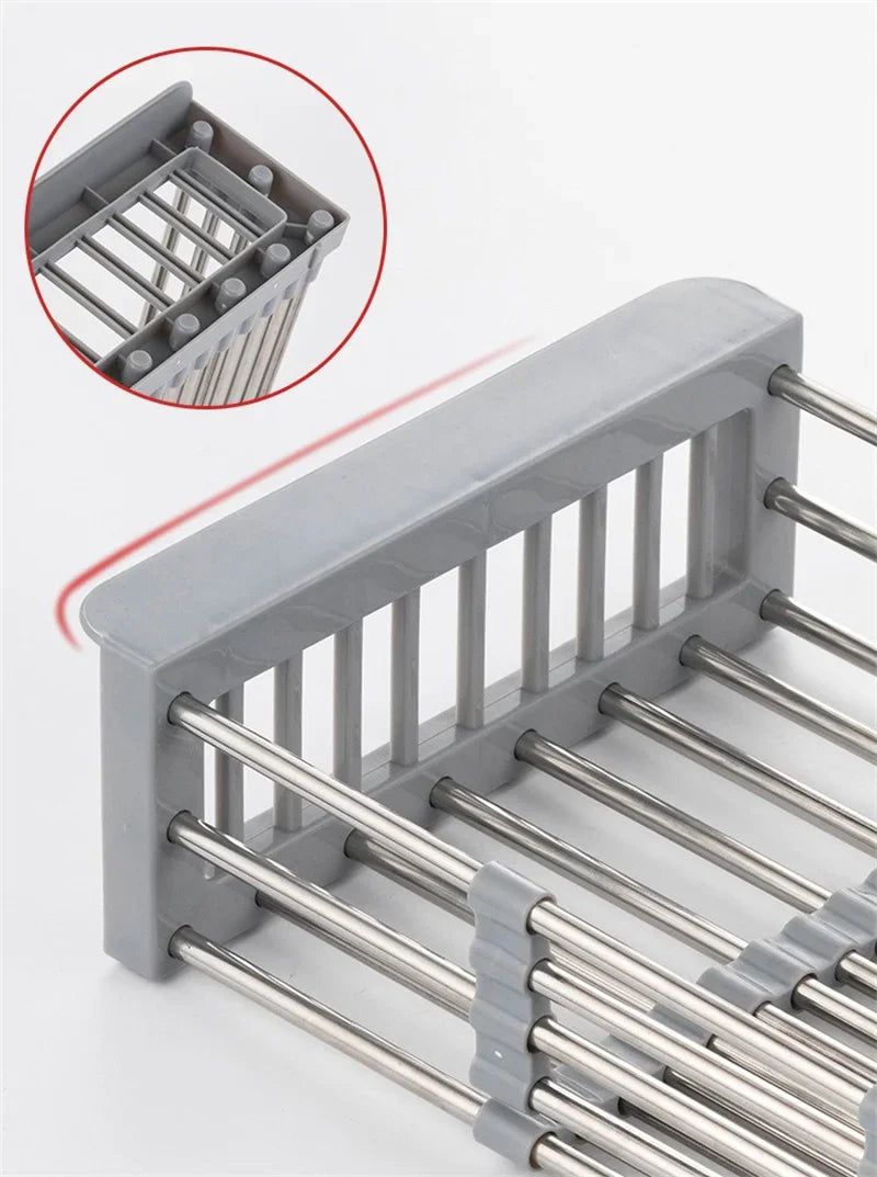 Kitchen Sink Drain Rack Stainless Steel Extendable Dish Drying Rack Drain basket Fruit Vegetable Washing Drainer Storage rack