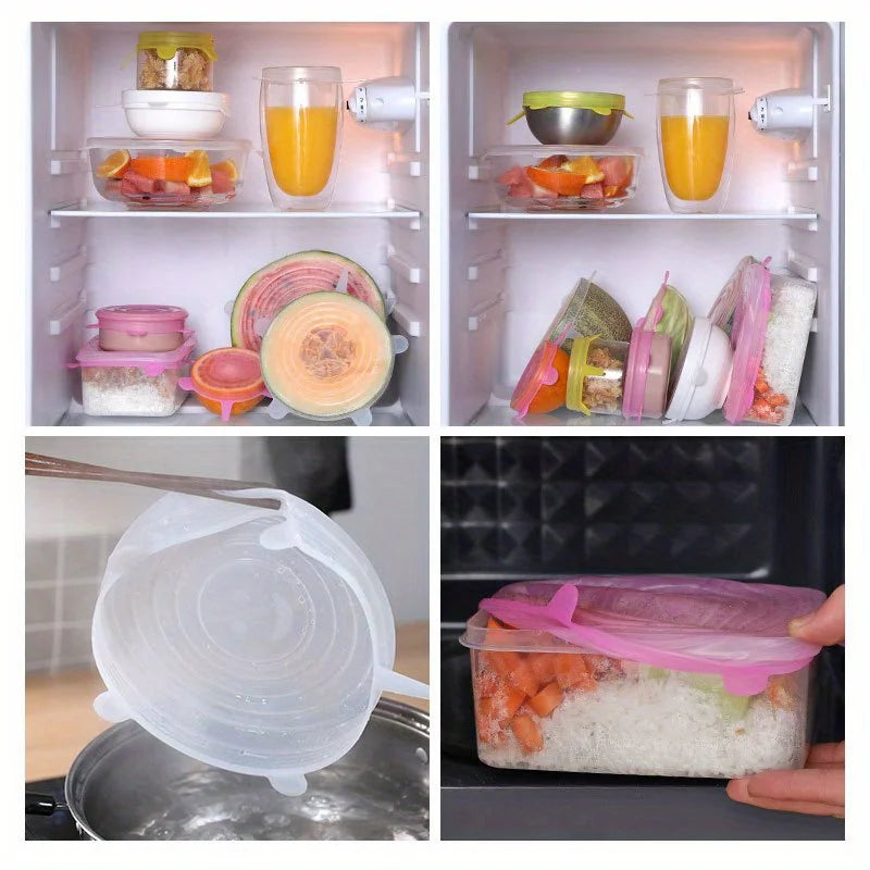 Silicone Elastic Cover - Reusable Food Cover for Bowls, Pans and Pots - Microwave and Refrigerator Safe