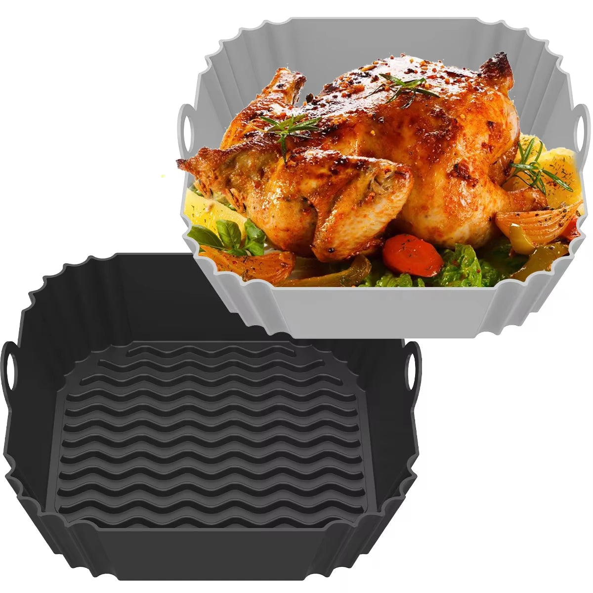 Silicone Air Fryer Pot Tray Food Safe Reusable Square BBQ Barbecue Pad Plate Airfryer Oven Baking Mold Basket Pan for Kitchen