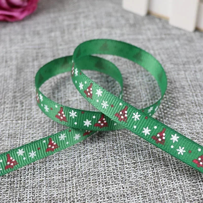 5 Yards/20 Yards 10MM Christmas Ribbon Printed Polyester Grosgrain Ribbons For Decor Gift Wrapping Hair Bows Ribbon For Crafts