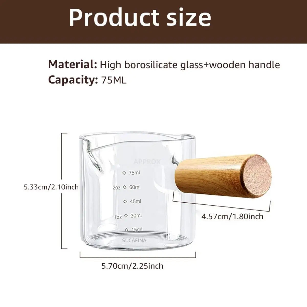 75ml Glass Espresso Measuring Cup Double/Single Mouth Glass Milk Jug with Handle Glass Scale Measuring Mugs