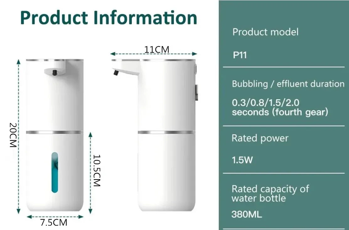 Automatic Soap Dispenser Touchless Foaming Soap Dispenser 380ml USB Rechargeable Electric 4 Level Adjustable Foam Soap Dispenser