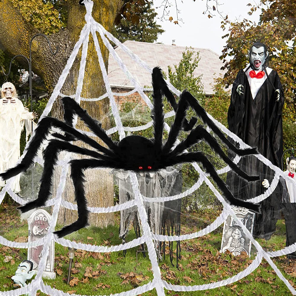 Runtowo White Halloween Artificial Spider Web ,Party Scene Decor Horror House Props ,Happy Halloween Party Decor
