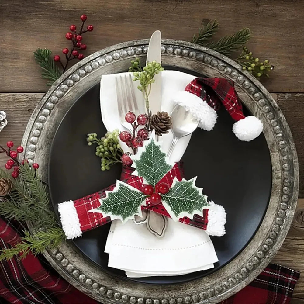 50/5Pcs Artificial Holly Berries With Green Leaves DIY Christmas Wreath Wedding Flower Gifts Xmas New Year Festival Decorations