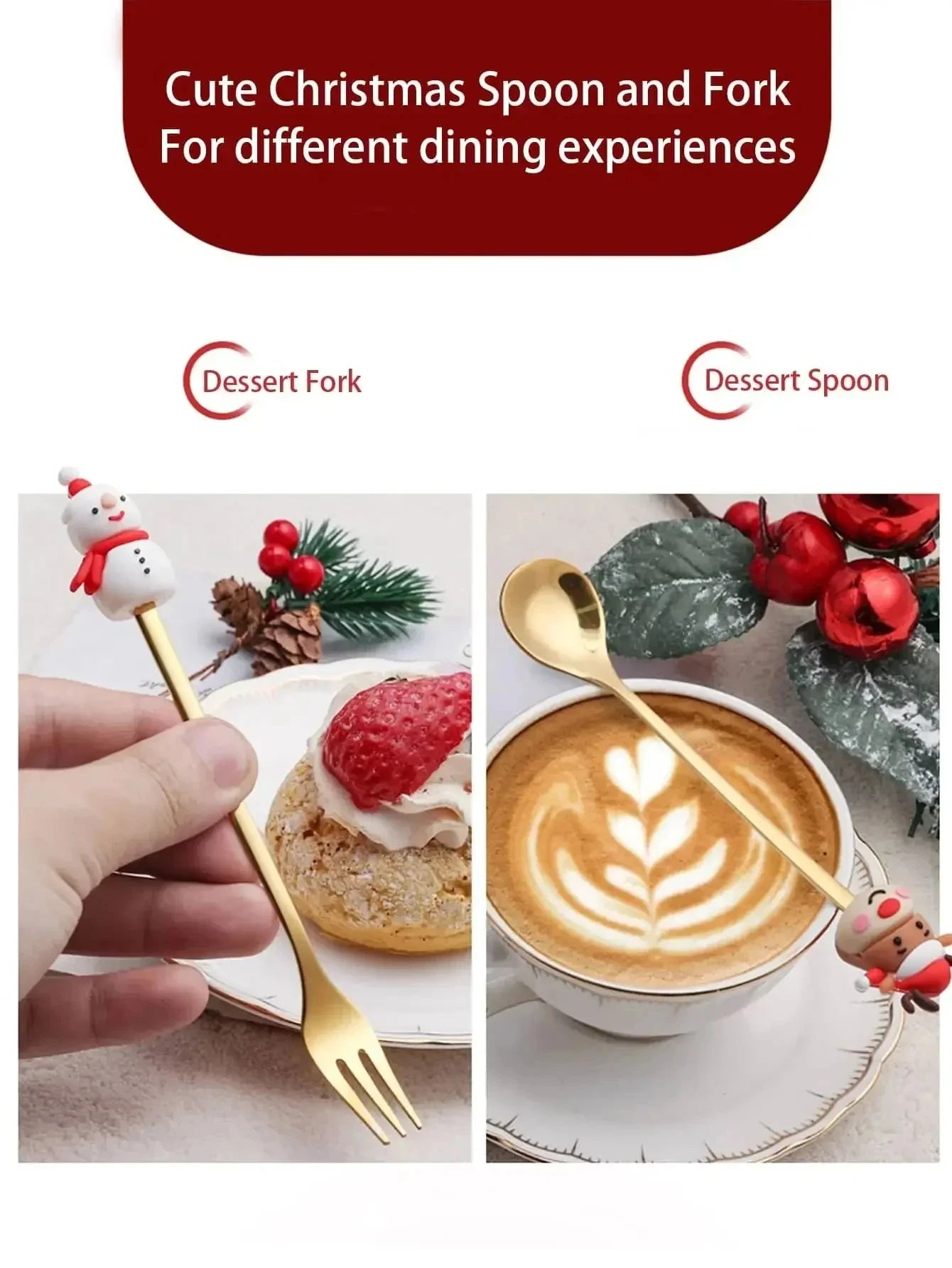 2/4/6Pcs Christmas Fork And Spoon Set,Stainless Steel Creative Tableware,Coffee Tea Dessert Forks And Spoons Gift Set