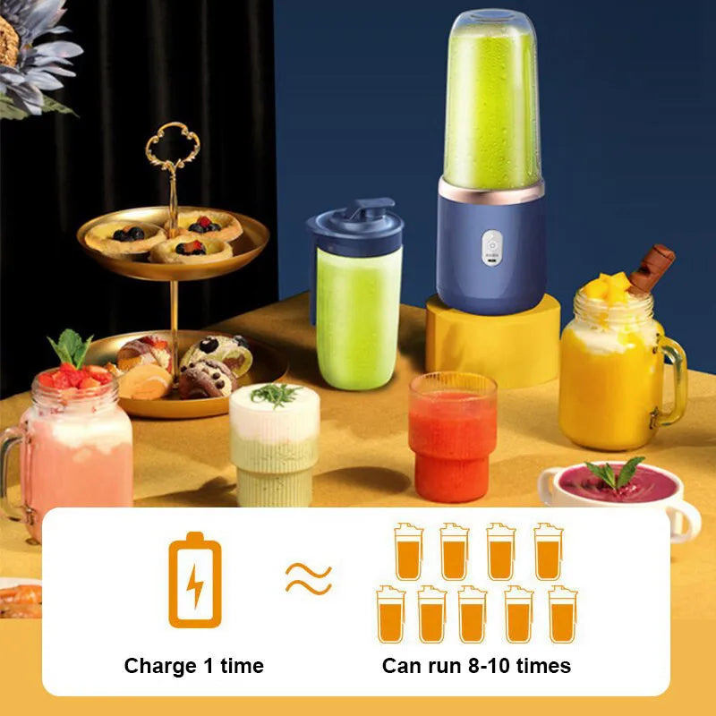 Electric Juicer 6 Blades USB Smoothie Blender Portable Wireless Mini Charging Fruit Squeezer Ice Crush Cup Kitchen Tool