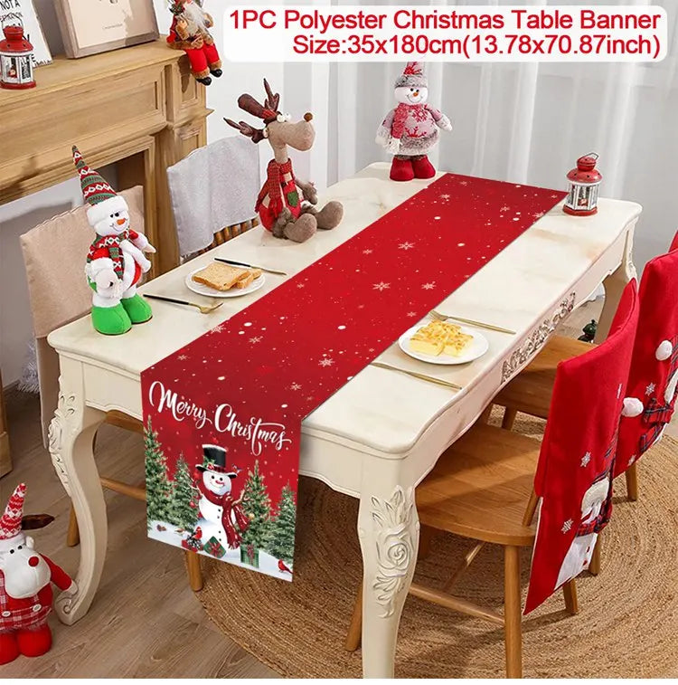 Christmas Table Runner Merry Christmas Decoration for Home Table 2024 Xmas Ornament Navidad Notal Noel Happy New Year Gifts 2025
