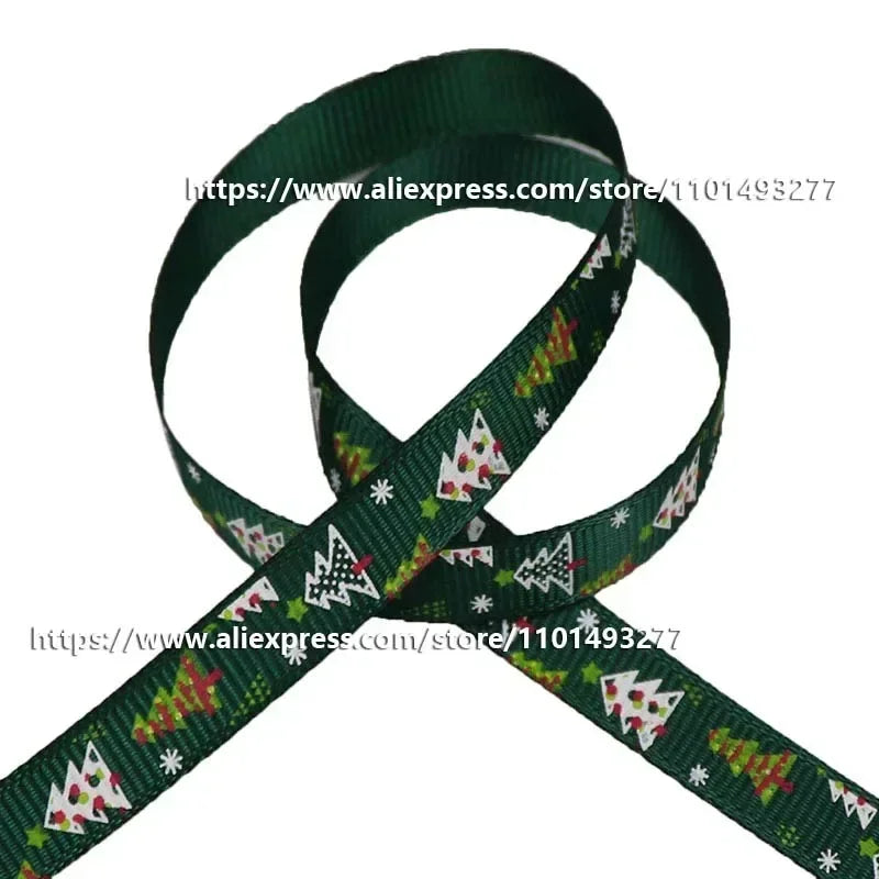 5 Yards/20 Yards 10MM Christmas Ribbon Printed Polyester Grosgrain Ribbons For Decor Gift Wrapping Hair Bows Ribbon For Crafts