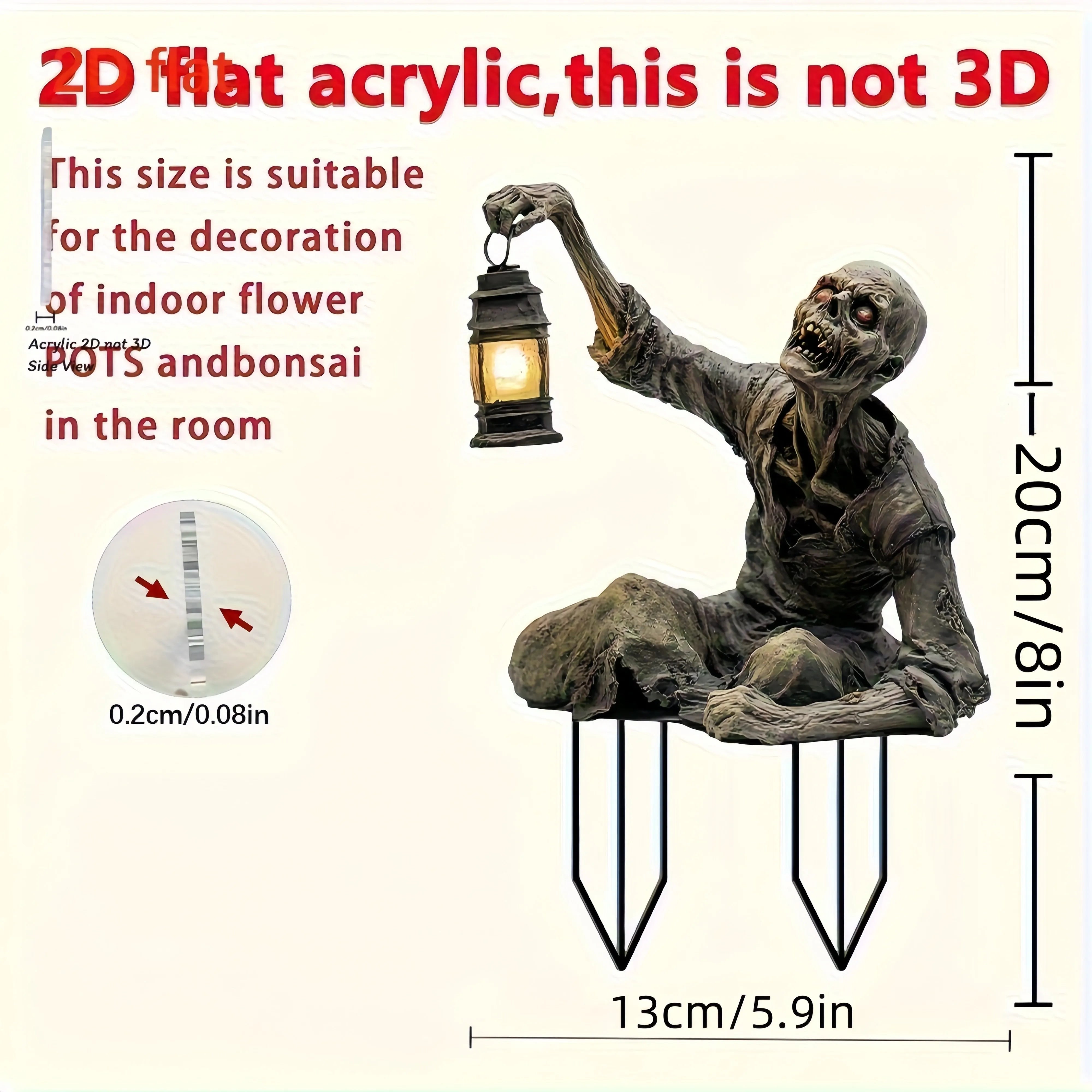 Halloween Lantern Terror Zombie Ornament Spooky 2D Acrylic Garden Ground Plug Ornament Home Outdoor Garden DIY Decoration Gift