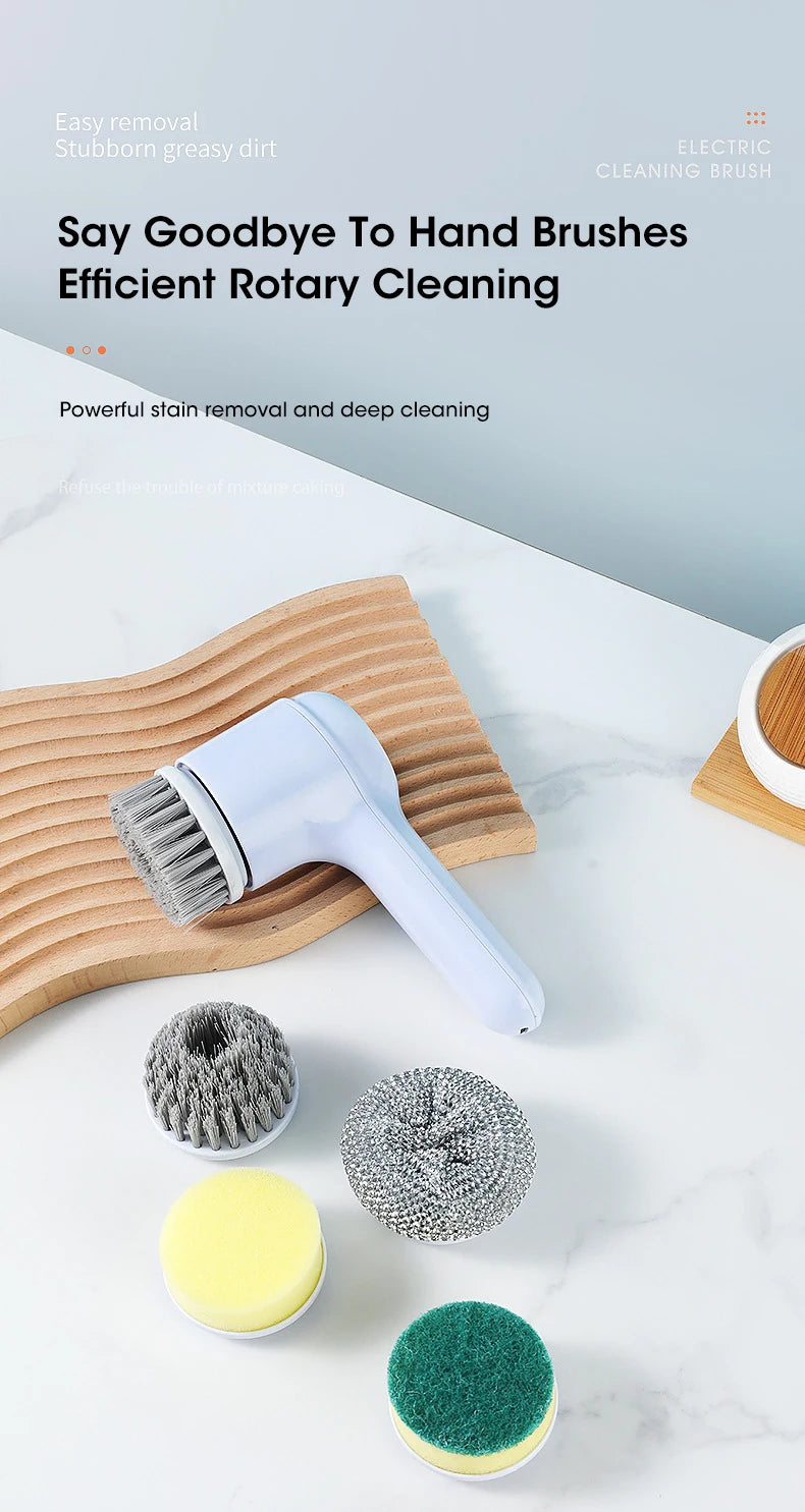 Electric Spin Scrubber, Bathroom Cordless Cleaning Brush Power Scrubber with 5 Replaceable Brush Heads, Electric Cleaning Brush