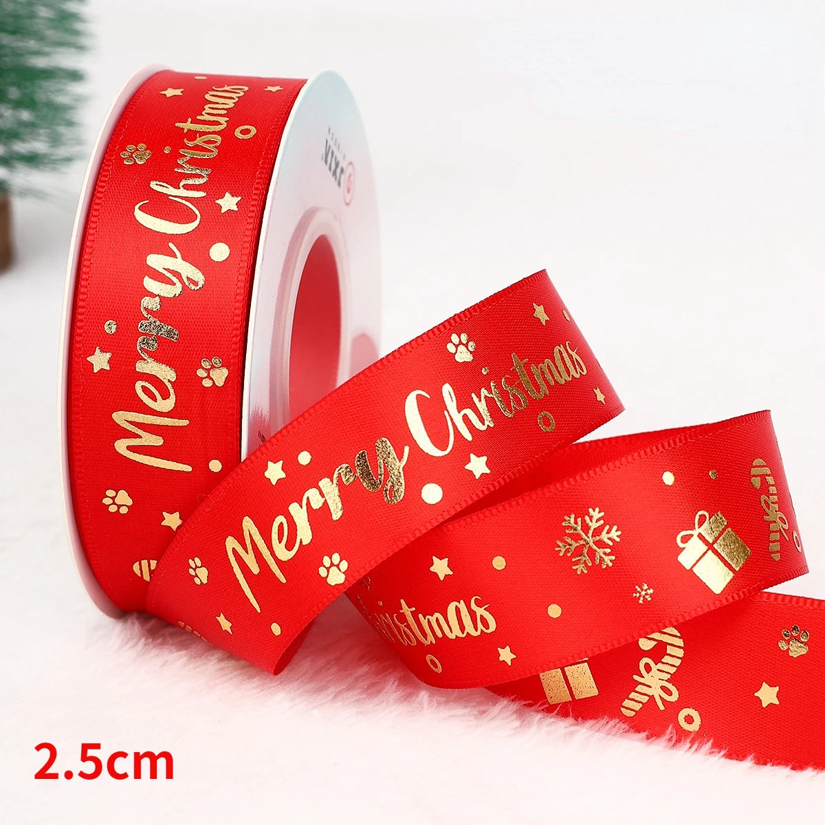 5yards Christmas Ribbon Printed Christmas Polyester Ribbon For Handmade Design Christma Decoration DIY Cake Bouquet Gift Packing
