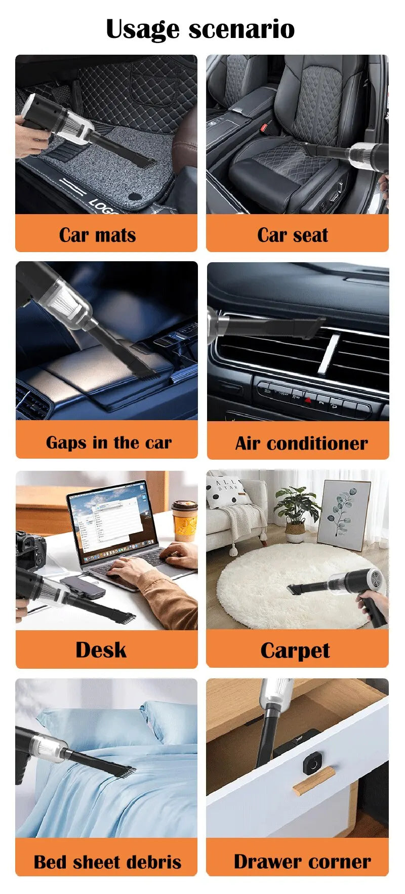 Wireless Car Vacuum Cleaner USB Charging 1200mAh Portable Cleaning Appliance Mini Wet and Dry Blow Vacuum Cleaner Household