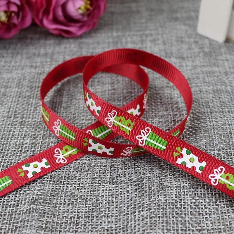 5 Yards/20 Yards 10MM Christmas Ribbon Printed Polyester Grosgrain Ribbons For Decor Gift Wrapping Hair Bows Ribbon For Crafts