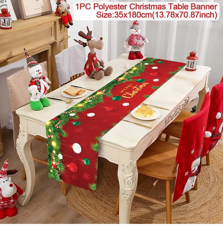 Christmas Table Runner Merry Christmas Decoration for Home Table 2024 Xmas Ornament Navidad Notal Noel Happy New Year Gifts 2025