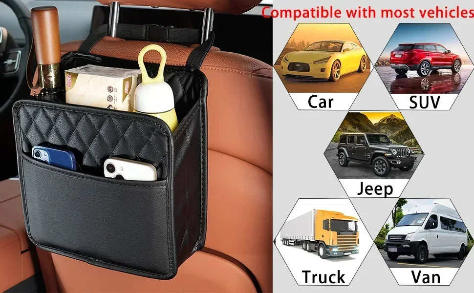 Multi function PU Leather Car Seat Back Storage Bag for Renault Clio Laguna Megane Duster Tissue Cup Holder Garbage Pocket
