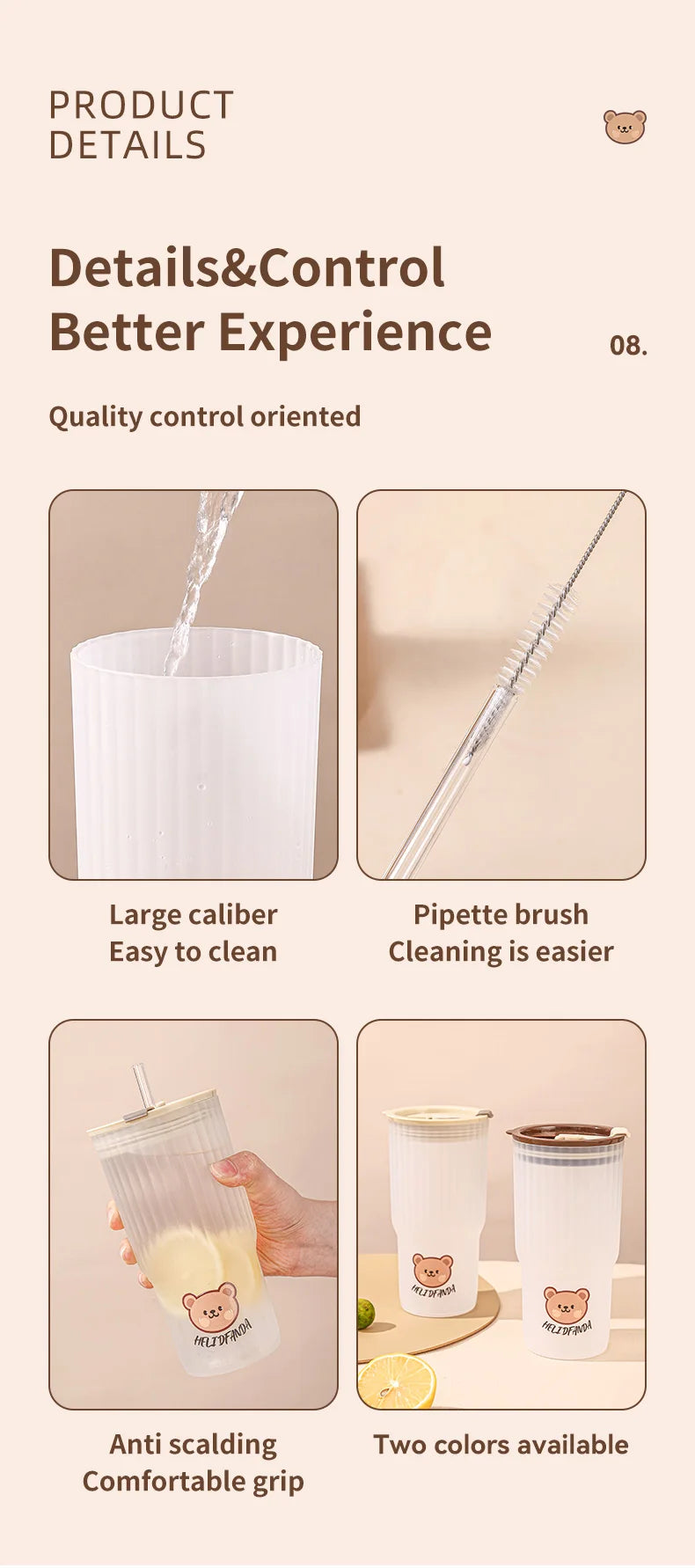 WORTHBUY Cute Bear Plastic Water Cup Large Capacity Water Bottle Travel Leak-proof Tumbler With Lid Portable Milk Coffee Cups