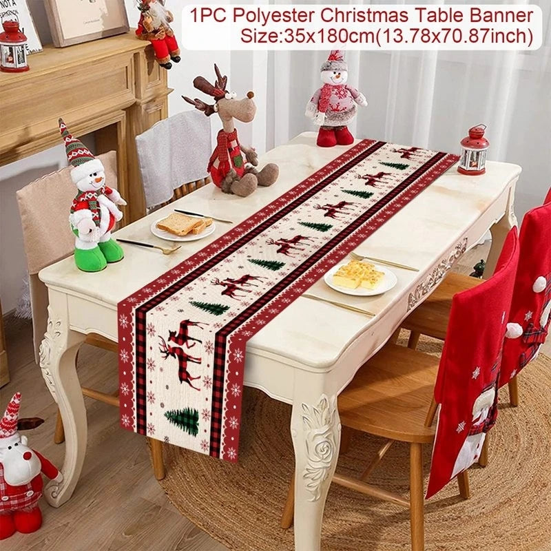 Christmas Table Runner Merry Christmas Decoration for Home Table 2024 Xmas Ornament Navidad Notal Noel Happy New Year Gifts 2025