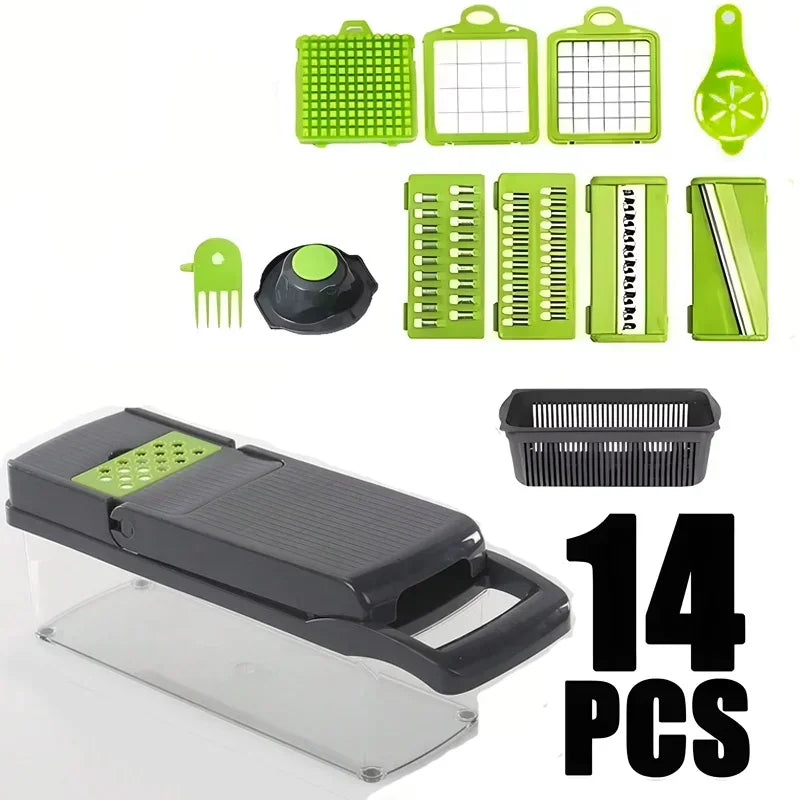 Vegetable Cutter Multifunctional Kitchen Tool, 5-in-1 Food Chopper for Tomato Carrot Cheese Onion, Handheld Slicer Dicer Grater