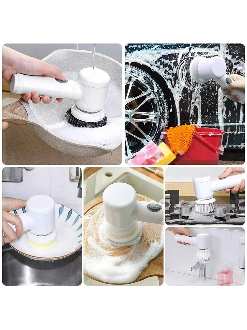Electric Spin Scrubber, Bathroom Cordless Cleaning Brush Power Scrubber with 5 Replaceable Brush Heads, Electric Cleaning Brush